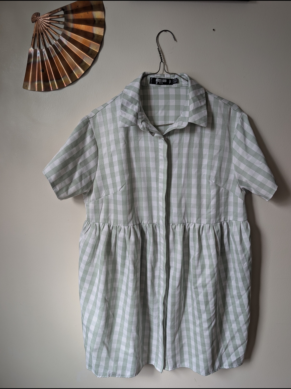 Missguided Light Green and White Gingham Mini Dress